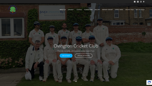 Screenshot of the Ovington Cricket Club website