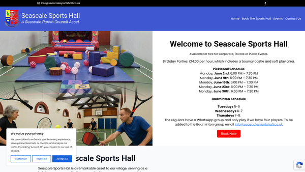 Screenshot of the Seascale Sports Hall Trust website