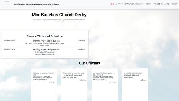 Screenshot of the Mor Baselios Jacobite Syrian Orthodox Church Derby website
