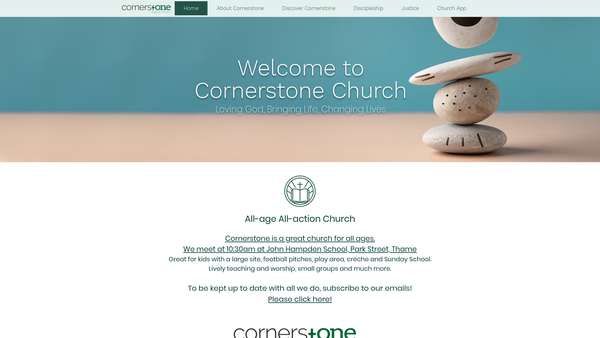 Screenshot of the Cornerstone Baptist Church, Thame website
