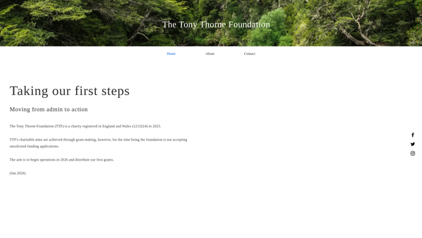 Screenshot of the Tony Thorne Foundation Limited website