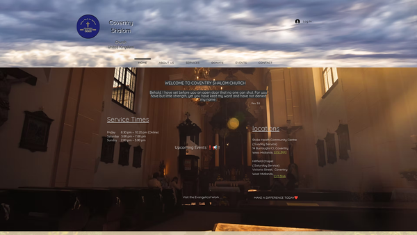 Screenshot of the Coventry Shalom Church website