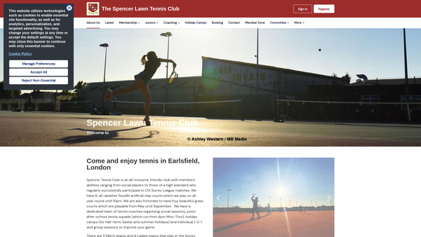 Screenshot of the The Spencer Lawn Tennis Club website