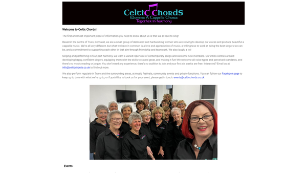 Screenshot of the Celtic Chords Harmony Chorus website