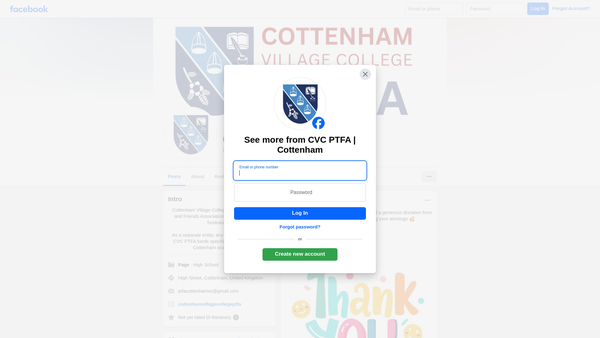 Screenshot of the Cottenham Village College Parent Teacher And Friends Association website