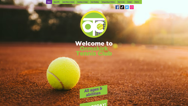Screenshot of the Ormskirk Tennis Club website
