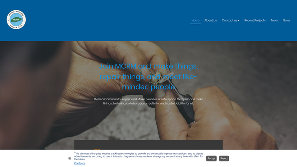 Screenshot of the Mersea Community Repair & Make website
