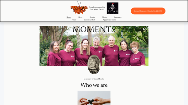 Screenshot of the Moments website