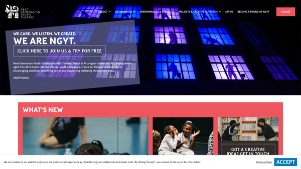 Screenshot of the Next Generation Youth Theatre CIO website