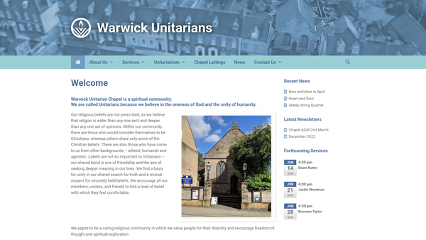 Screenshot of the Warwick Unitarians website