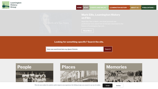 Screenshot of the Leamington History Group website