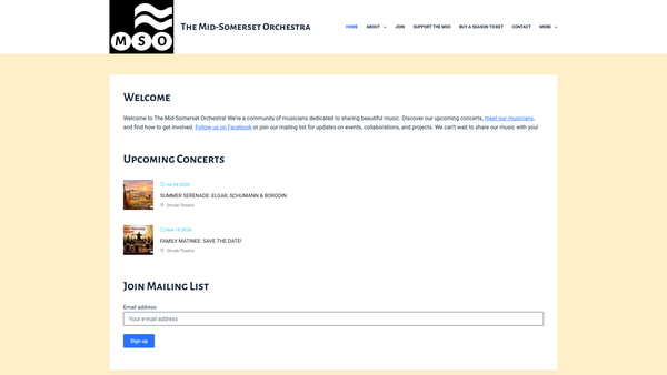 Screenshot of the Mid-Somerset Orchestra website