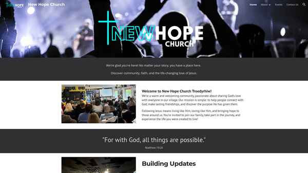 Screenshot of the New Hope Church Troedyrhiw website