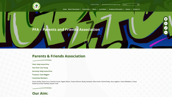 Screenshot of the Charnwood Primary Academy Pfa website