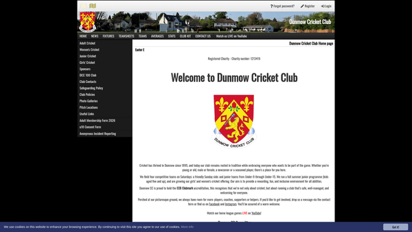 Screenshot of the Dunmow Cricket Club website