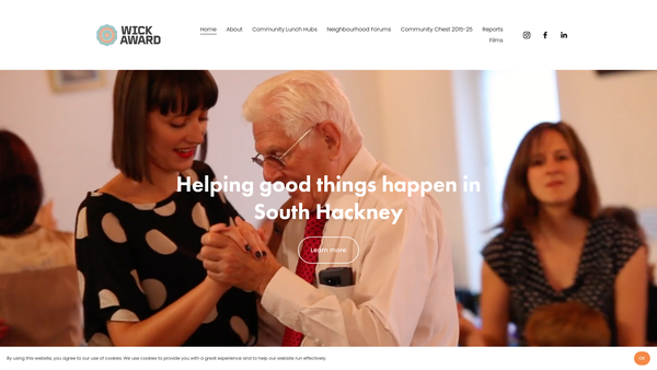 Screenshot of the Wick Award website