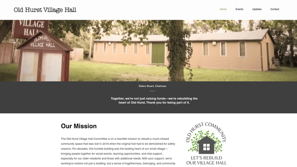 Screenshot of the Oldhurst Village Hall website