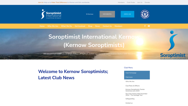 Screenshot of the Soroptimist International Kernow CIO website