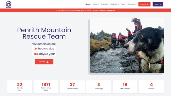 Screenshot of the Penrith Mountain Rescue Team website