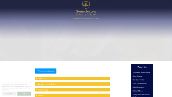Screenshot of the Somerleyton Primary School PTFA website