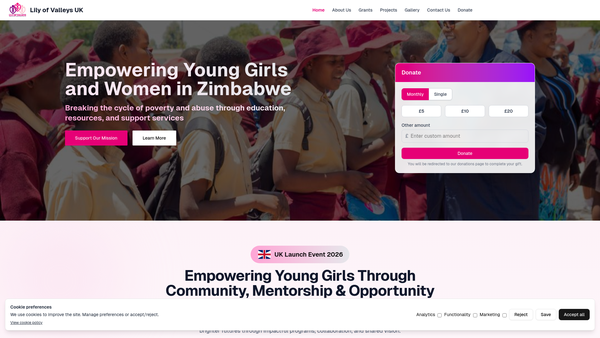Screenshot of the Lily Of Valleys website