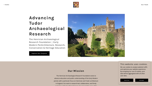 Screenshot of the The Henrician Archaeological Research Foundation website