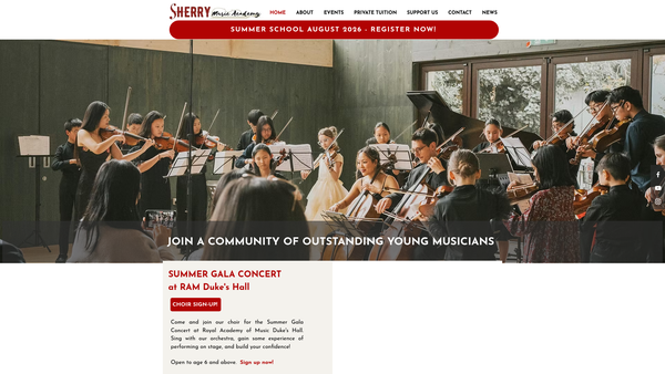 Screenshot of the Sherry Music Academy website