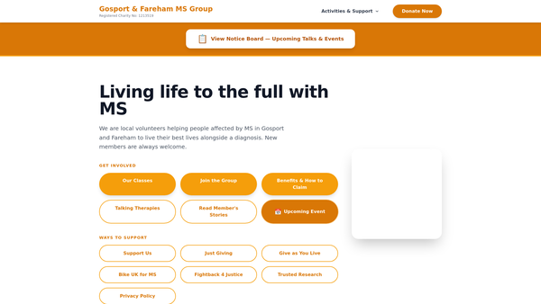 Screenshot of the Gosport And Fareham Multiple Sclerosis Group website