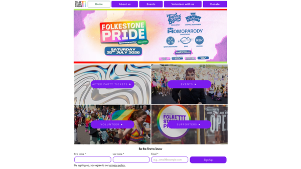 Screenshot of the Folkestone Pride website