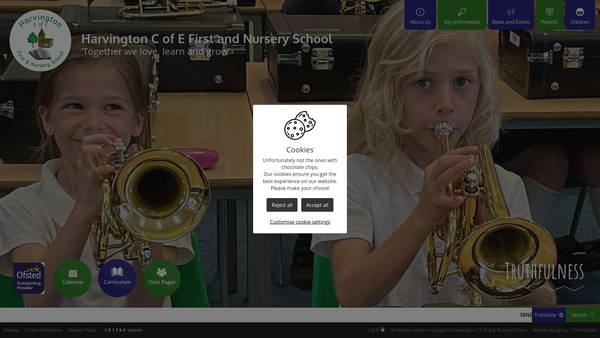 Screenshot of the Harvington C Of E 1st School Parent Teachers Friends Association website