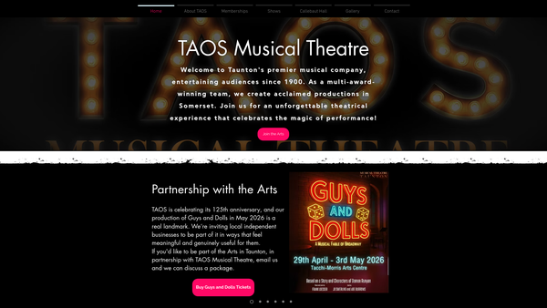 Screenshot of the Taos Musical Theatre Taunton CIO website