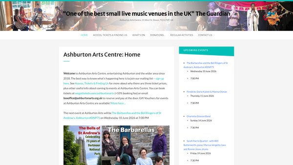 Screenshot of the Ashburton Arts Ltd website