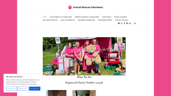 Screenshot of the Animal Rescue Volunteers website