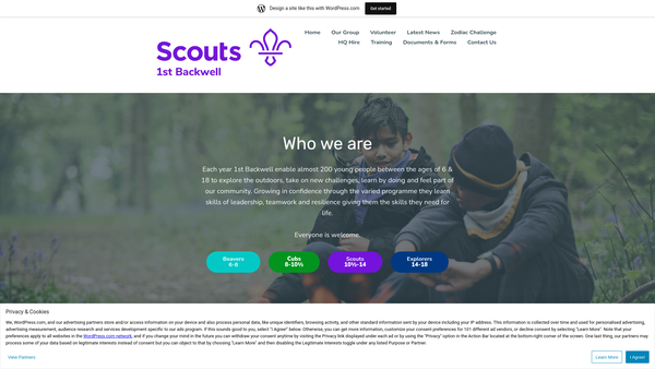 Screenshot of the 1st Backwell Scout Group website