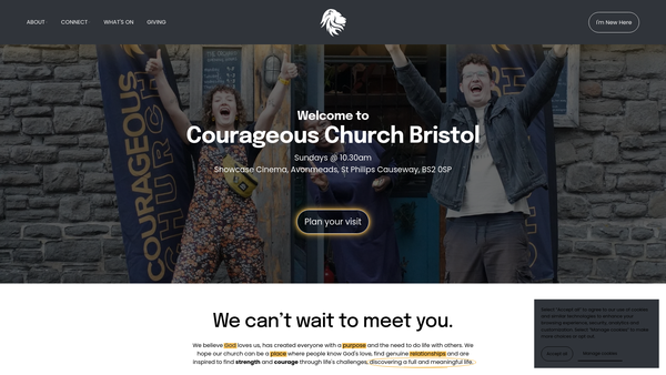 Screenshot of the Courageous Church Bristol website
