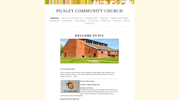 Screenshot of the Pilsley Community Church website