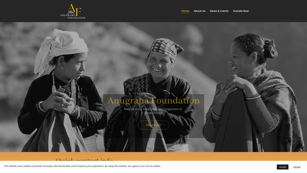 Screenshot of the Anugraha Foundation website