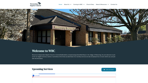 Screenshot of the Westoning Baptist Church website
