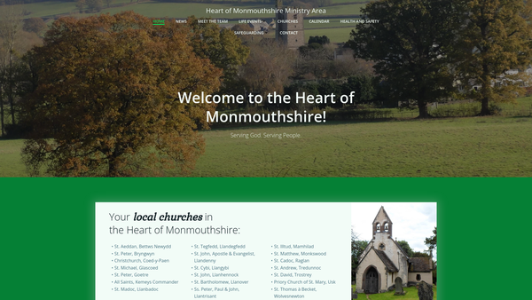 Screenshot of the Heart Of Monmouthshire Ministry Area CIO website