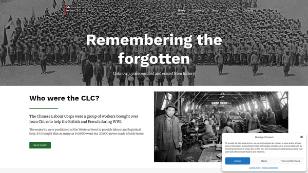 Screenshot of the Memorial To The Clc website