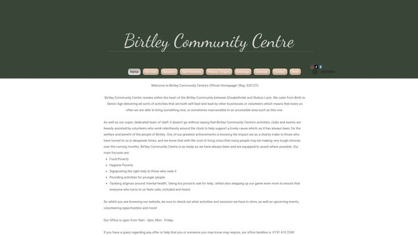 Screenshot of the Birtley Community Centre website
