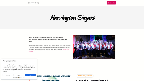 Screenshot of the Harvington Singers website