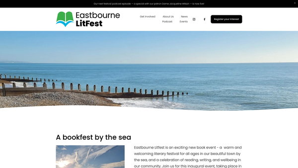 Screenshot of the Eastbourne Literary Festival (Elf) website