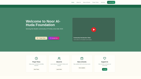 Screenshot of the Noor Al-Huda Islamic And Cultural Foundation website