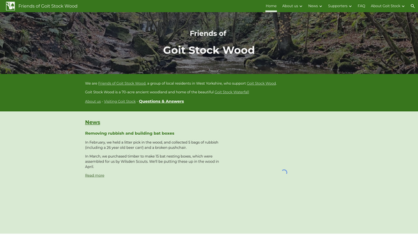 Screenshot of the Friends Of Goit Stock Wood website