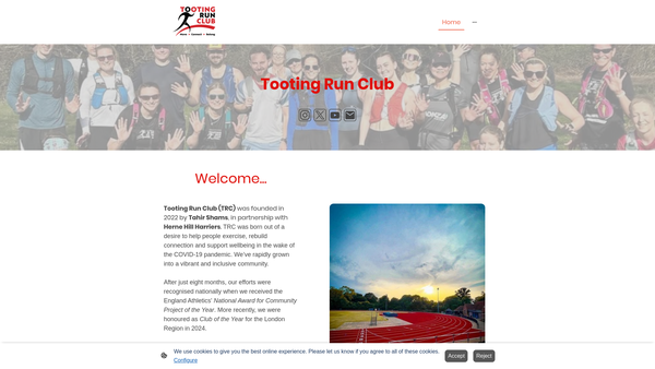 Screenshot of the Tooting Run Club website