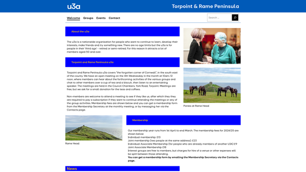 Screenshot of the Torpoint And Rame Peninsula U3A website