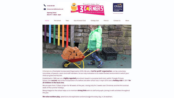 Screenshot of the 3 Corners CIO Pre-School And Out Of School Club website