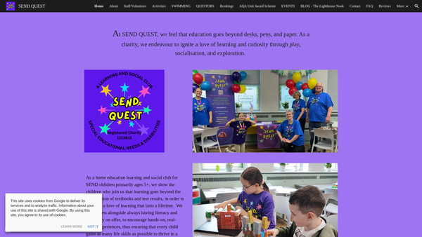 Screenshot of the Send Quest website