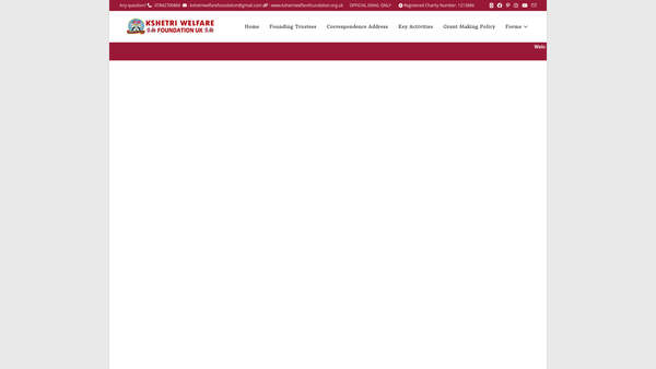 Screenshot of the Kshetri Welfare Foundation UK website
